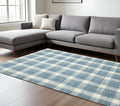 8 X 10 Blue And Ivory Wool Plaid Hand Tufted Area Rug