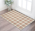 2 X 3 Pink And Ivory Wool Plaid Hand Tufted Area Rug