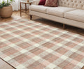 5 X 7 Pink And Ivory Wool Plaid Hand Tufted Area Rug