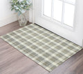 2 X 3 Gray And Ivory Wool Plaid Hand Tufted Area Rug
