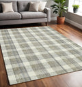 5 X 7 Gray And Ivory Wool Plaid Hand Tufted Area Rug