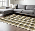 9 X 13 Charcoal Khaki And Ivory Wool Plaid Hand Tufted Area Rug