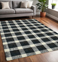 5 X 7 Charcoal And Ivory Wool Plaid Hand Tufted Area Rug