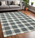 5 X 7 Dark Gray And Ivory Wool Plaid Hand Tufted Area Rug