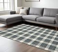 9 X 13 Dark Gray And Ivory Wool Plaid Hand Tufted Area Rug
