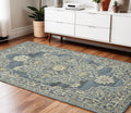 4 X 6 Denim Blue And Ivory Wool Oriental Hand Tufted Area Rug