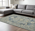 9 X 13 Denim Blue And Ivory Wool Oriental Hand Tufted Area Rug