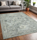 5 X 7 Gray Ivory And Light Blue Wool Oriental Hand Tufted Area Rug
