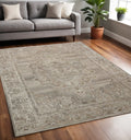 5 X 7 Brown And Beige Wool Oriental Hand Tufted Area Rug