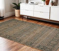 4 X 6 Brown Dark Gray And Dark Turquoise Oriental Hand Woven Area Rug With Fringe