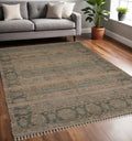 5 X 7 Brown Dark Gray And Dark Turquoise Oriental Hand Woven Area Rug With Fringe