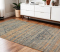 4 X 6 Orange Beige And Gray Oriental Hand Woven Area Rug With Fringe