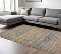 8 X 10 Orange Beige And Gray Oriental Hand Woven Area Rug With Fringe