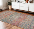 4 X 6 Blue Orange And Pink Oriental Hand Woven Area Rug With Fringe