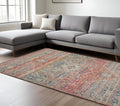 8 X 10 Blue Orange And Pink Oriental Hand Woven Area Rug With Fringe
