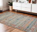 4 X 6 Blue Brick Red And Ivory Oriental Hand Woven Area Rug With Fringe