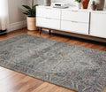 4 X 6 Light Blue Gray And Pink Oriental Hand Woven Area Rug With Fringe