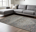 8 X 10 Light Blue Gray And Pink Oriental Hand Woven Area Rug With Fringe