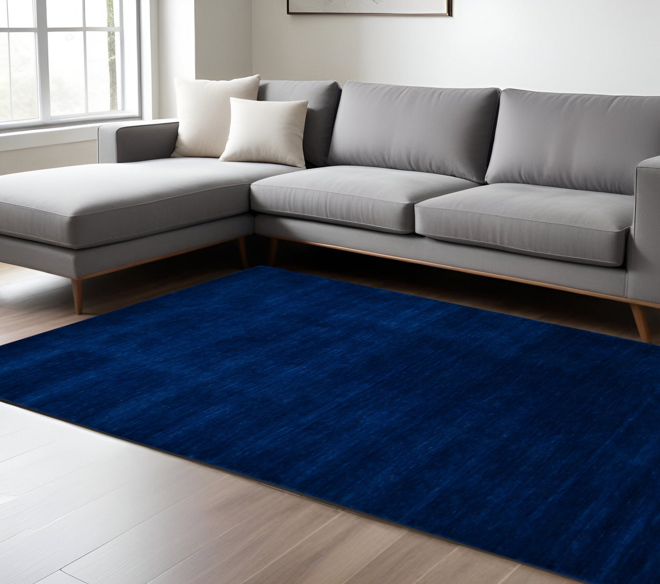 9 X 12 Navy Blue Wool Hand Woven Area Rug