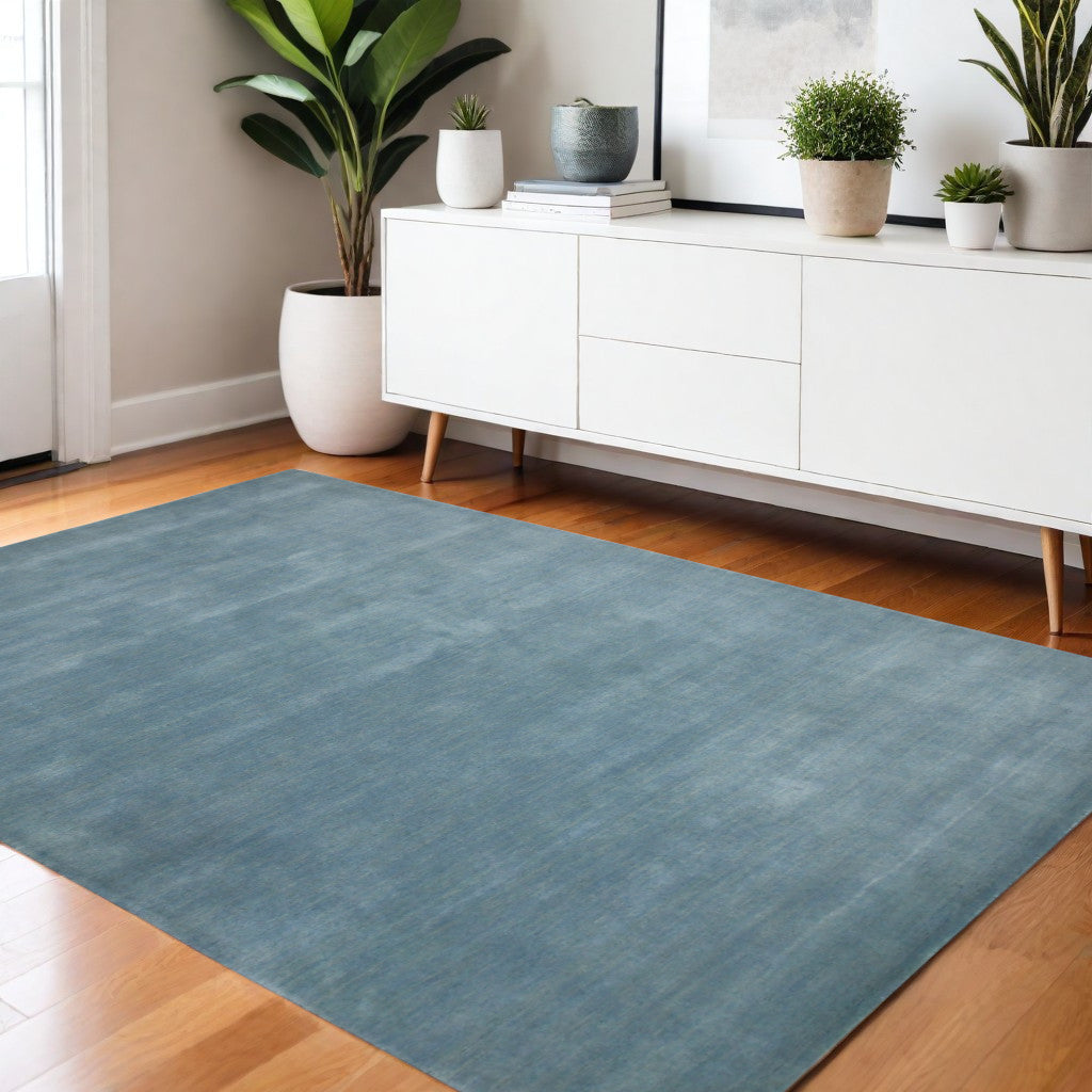 4 X 6 Light Blue Wool Hand Woven Area Rug