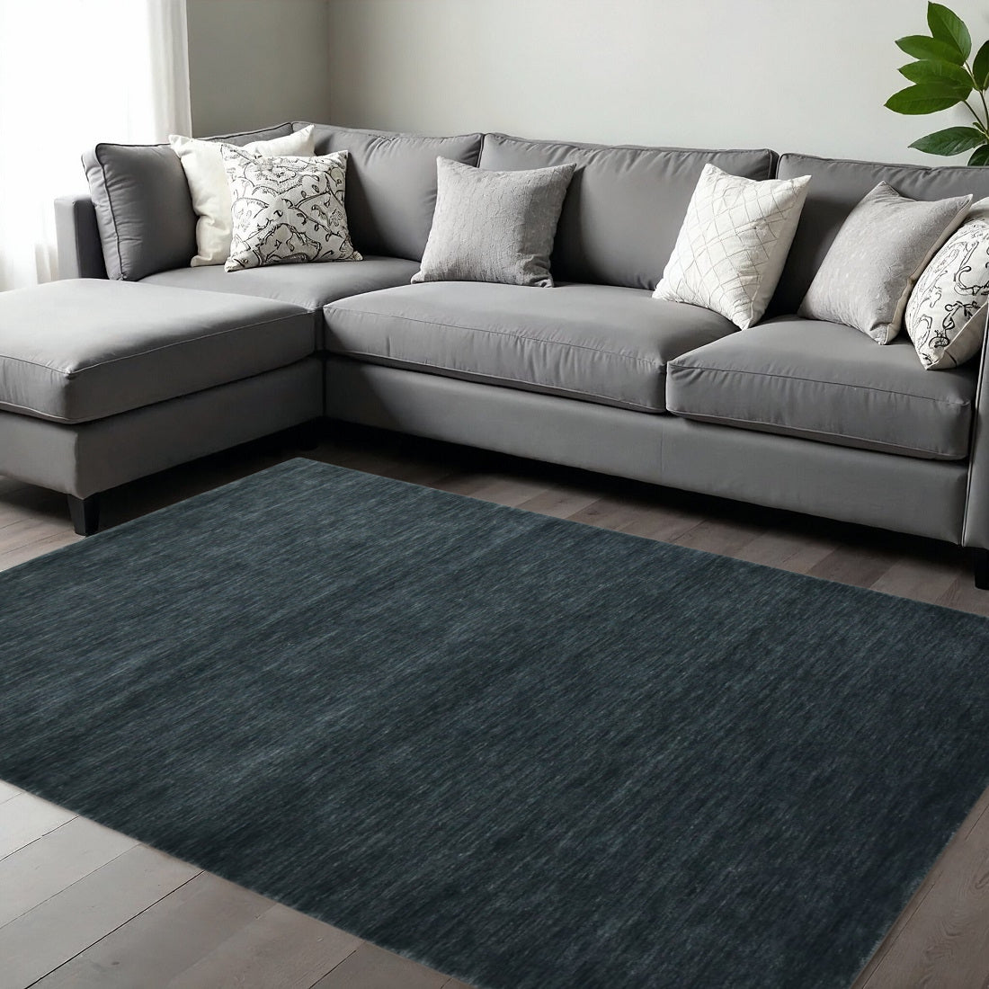 8 X 10 Dark Gray Wool Hand Woven Area Rug