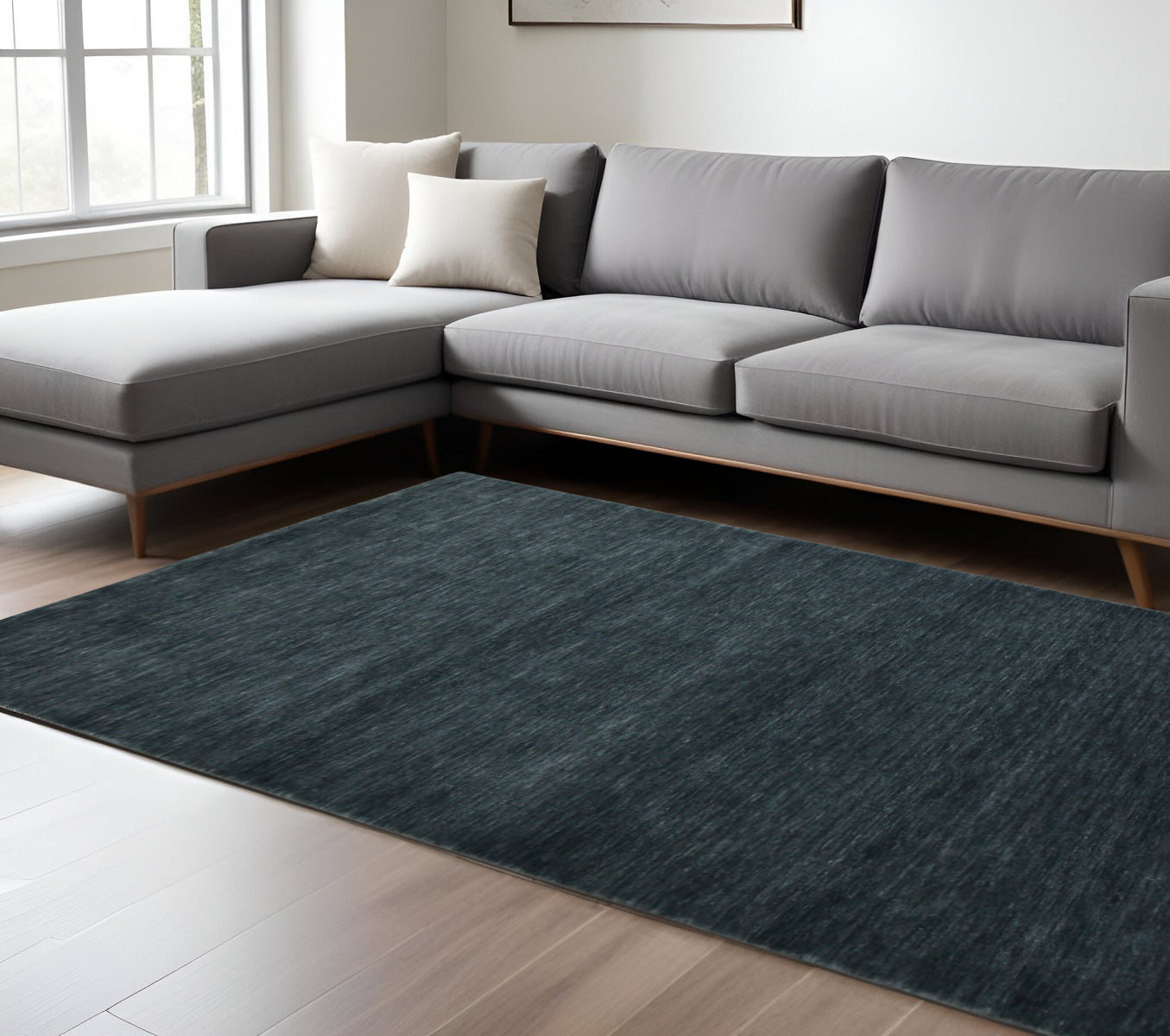 9 X 12 Dark Gray Wool Hand Woven Area Rug