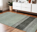 4 X 6 Gray And Light Green Wool Striped Hand Woven Area Rug