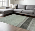 9 X 12 Gray And Light Green Wool Striped Hand Woven Area Rug