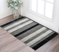 2 X 3 Black And Gray Wool Striped Hand Woven Area Rug