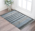 2 X 3 Gray And Light Blue Wool Striped Hand Woven Area Rug