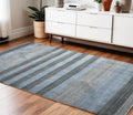 4 X 6 Gray And Light Blue Wool Striped Hand Woven Area Rug