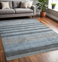 5 X 8 Gray And Light Blue Wool Striped Hand Woven Area Rug