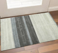 2 X 3 Ivory Gray And Green Wool Striped Hand Woven Area Rug