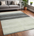 5 X 8 Ivory Gray And Green Wool Striped Hand Woven Area Rug
