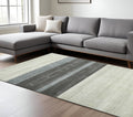 9 X 12 Ivory Gray And Green Wool Striped Hand Woven Area Rug