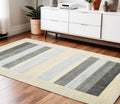 4 X 6 Ivory And Gray Wool Striped Hand Woven Area Rug