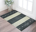 2 X 3 Charcoal And Ivory Wool Striped Hand Woven Area Rug