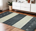 4 X 6 Charcoal And Ivory Wool Striped Hand Woven Area Rug