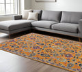 8 X 10 Orange Purple And Blue Wool Floral Hand Tufted Area Rug