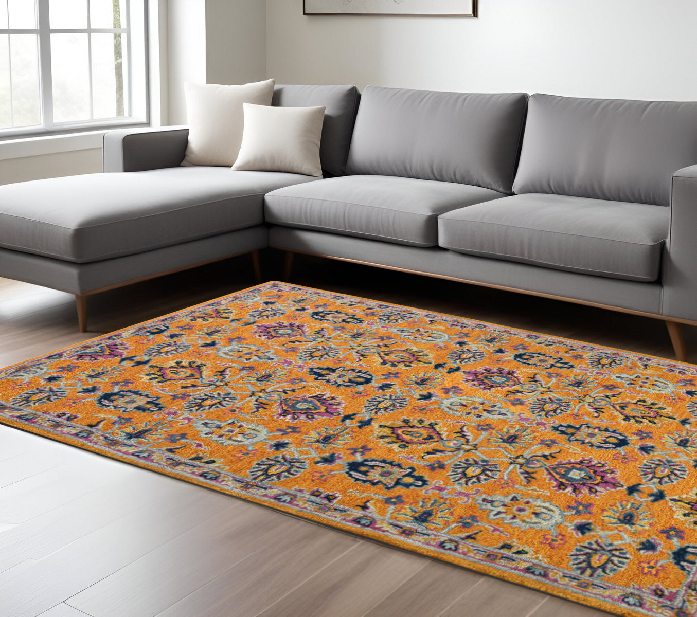 8 X 10 Orange Purple And Blue Wool Floral Hand Tufted Area Rug