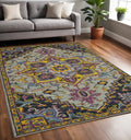 5 X 8 Gray Purple And Gold Wool Medallion Hand Tufted Area Rug