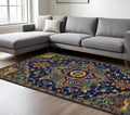 8 X 10 Blue Teal And Brick Red Wool Medallion Hand Tufted Area Rug