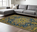 8 X 11 Blue Gray And Orange Wool Medallion Hand Tufted Area Rug
