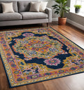 5 X 8 Blue Purple And Brown Wool Medallion Hand Tufted Area Rug