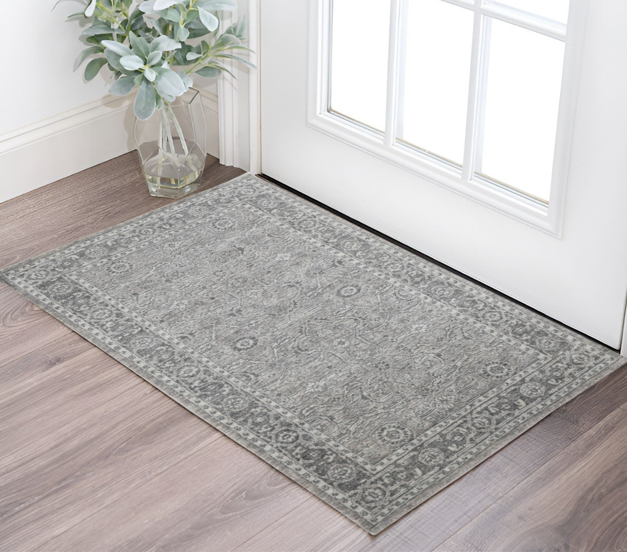 2 X 3 Gray And Dark Gray Wool Medallion Hand Woven Area Rug
