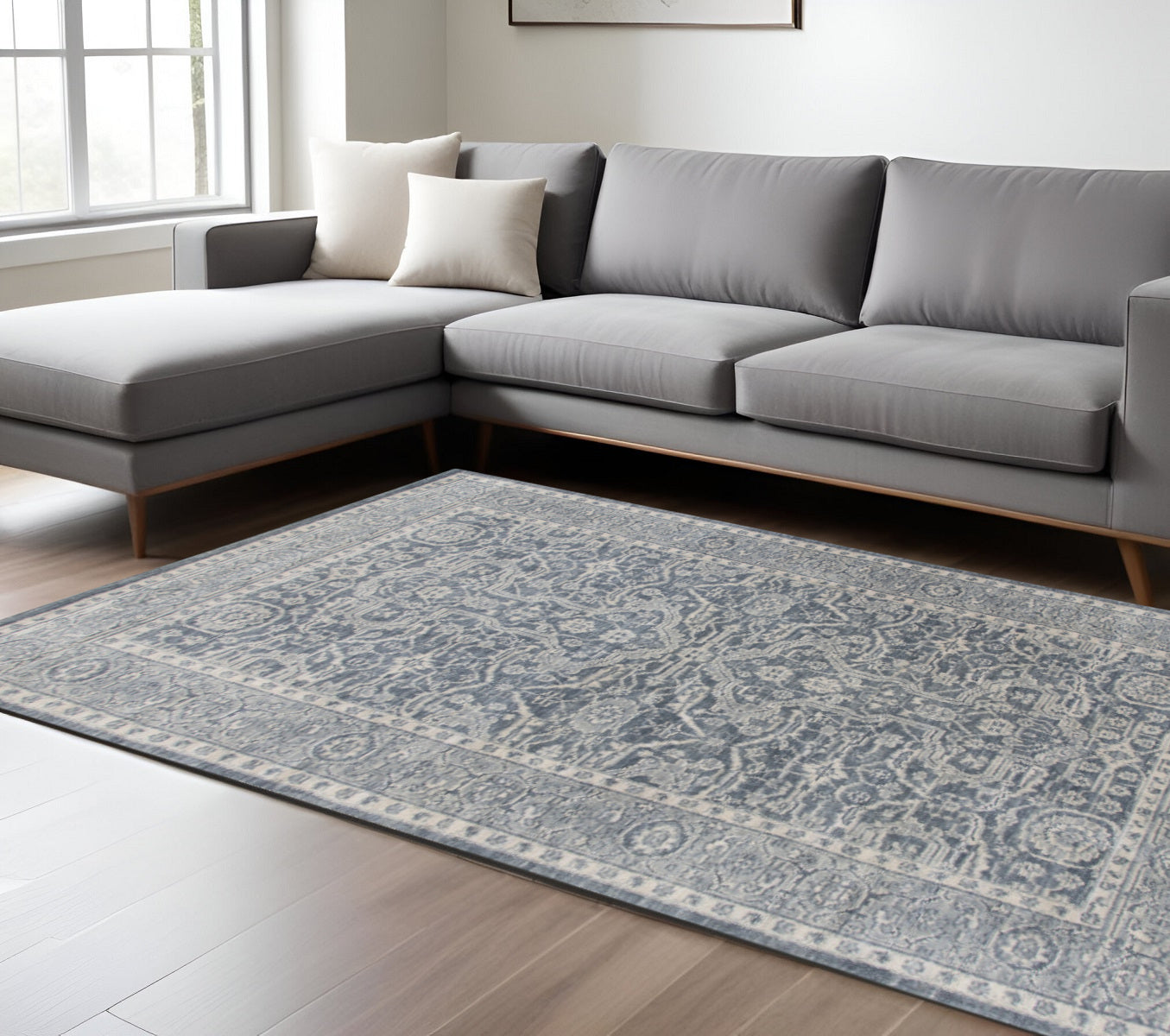 10 X 14 Gray And Dark Gray Wool Medallion Hand Woven Area Rug