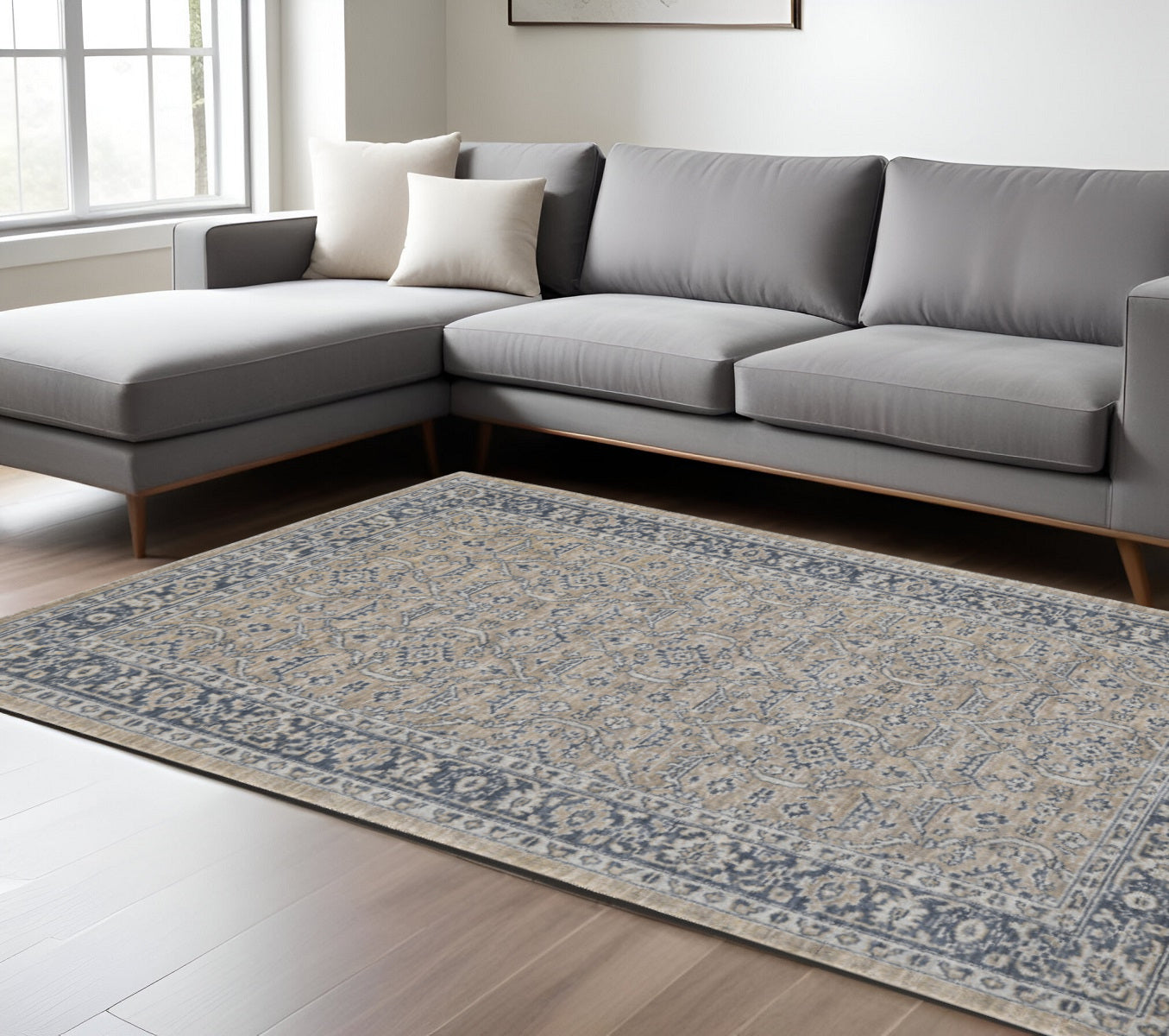 10 X 14 Gold Charcoal And Ivory Wool Medallion Hand Woven Area Rug