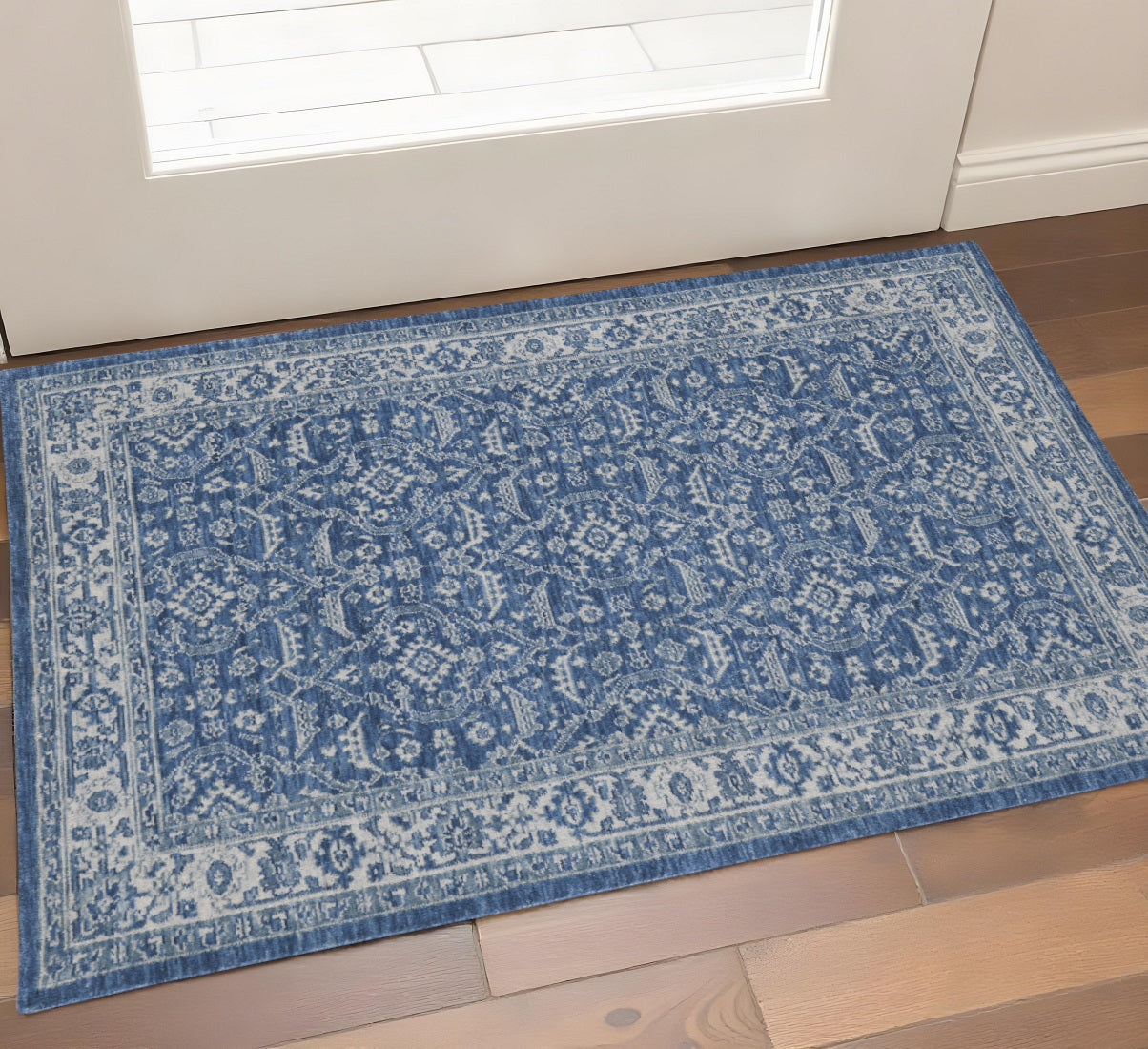 2 X 3 Denim Blue And Ivory Wool Medallion Hand Woven Area Rug