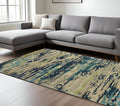 9 X 13 Sand And Green Wool Abstract Hand Tufted Area Rug