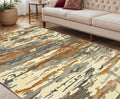 5 X 8 Orange Ivory And Green Wool Abstract Hand Tufted Area Rug